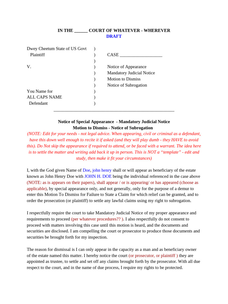 Subrogation Notice - Motion to Dismiss | PDF | Demurrer | Damages