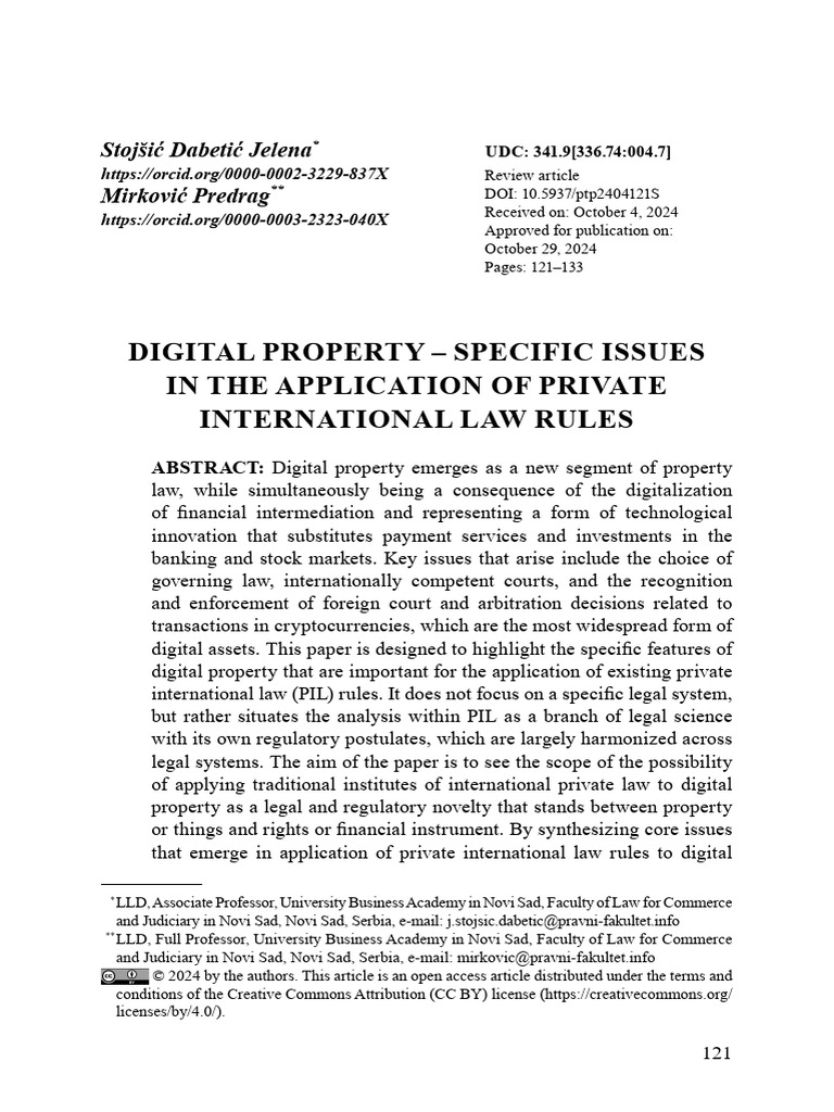 Digital Property - Specific Issues in The Application of Private ...