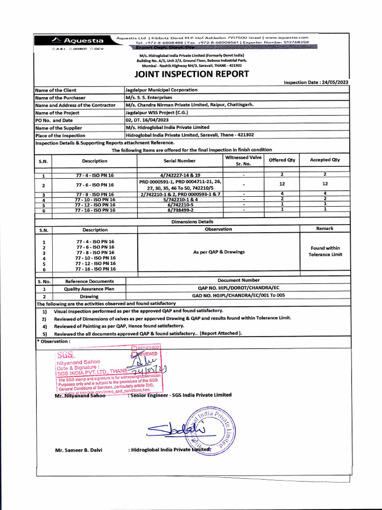 01-Joint Inspection Report-SGS-SS Ent.-Chandra Nirman-FR-EL - EC Valve ...