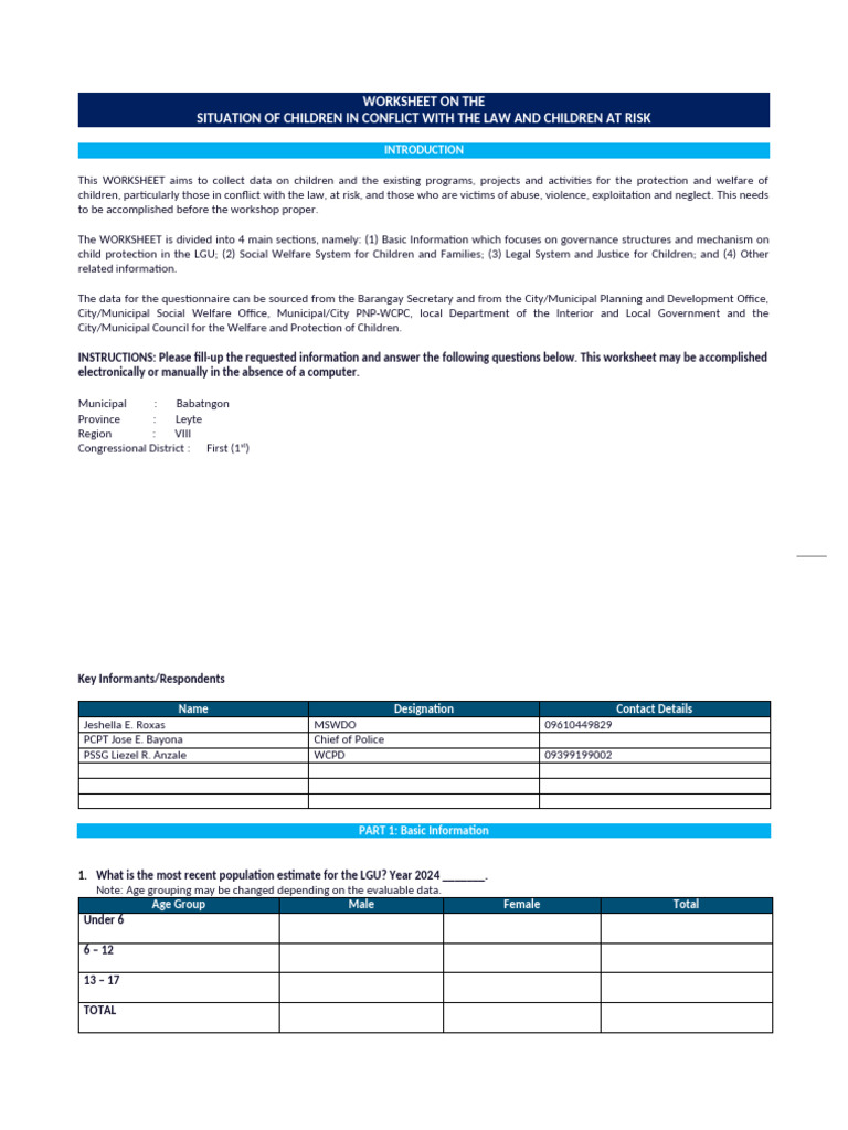 Child Protection Data Collection Worksheet | PDF | Child Protection | Rape