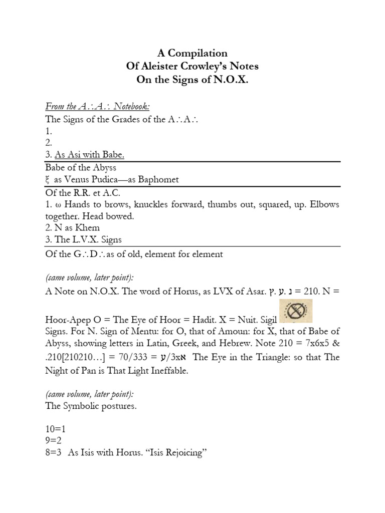 Crowley's N.O.X. Signs Explained | PDF