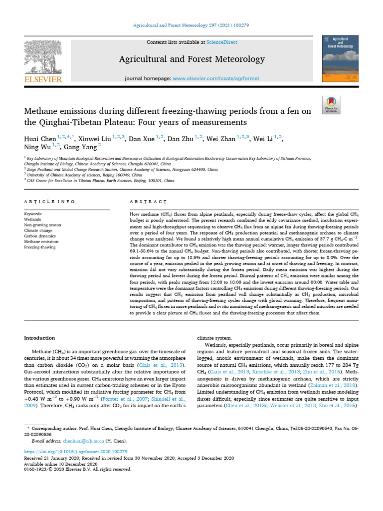 Methane Emissions from Qinghai Peatlands | PDF | Greenhouse Gas | Methane