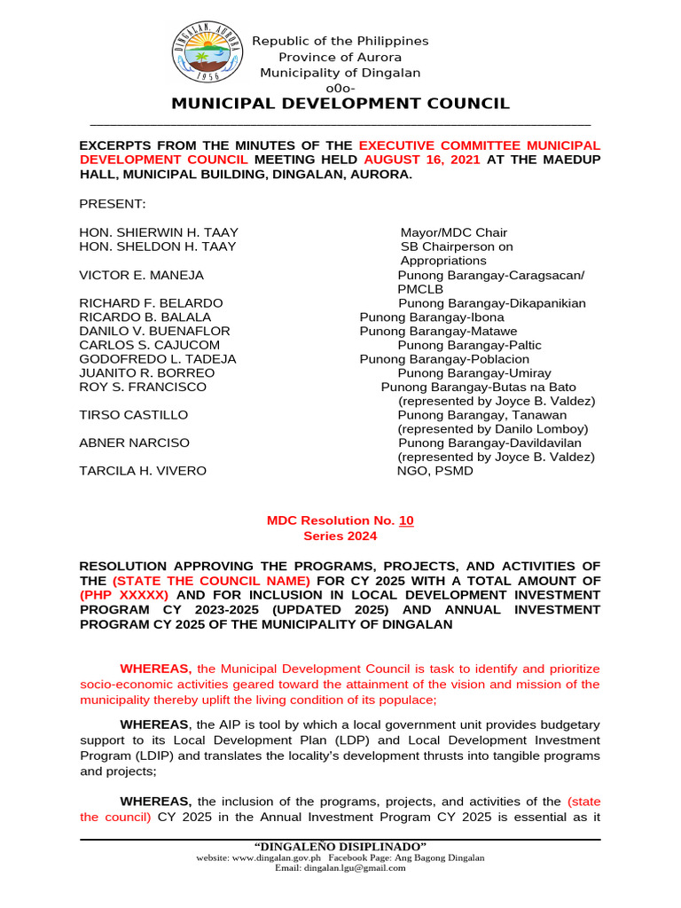 MDC Resolution for Dingalan CY 2025 | PDF | Government