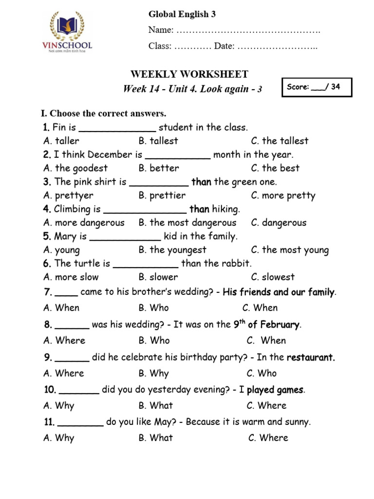 Week 14 English Worksheet | PDF | Dolphin