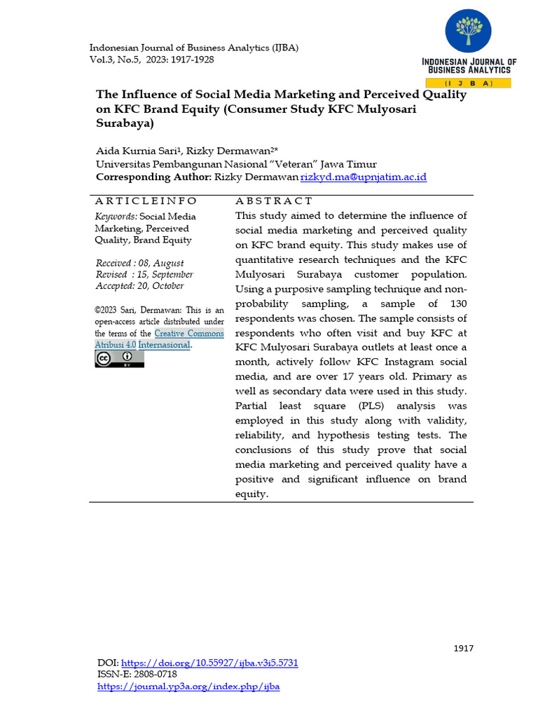Social Media and KFC Brand Equity | PDF | Brand | Coefficient Of ...