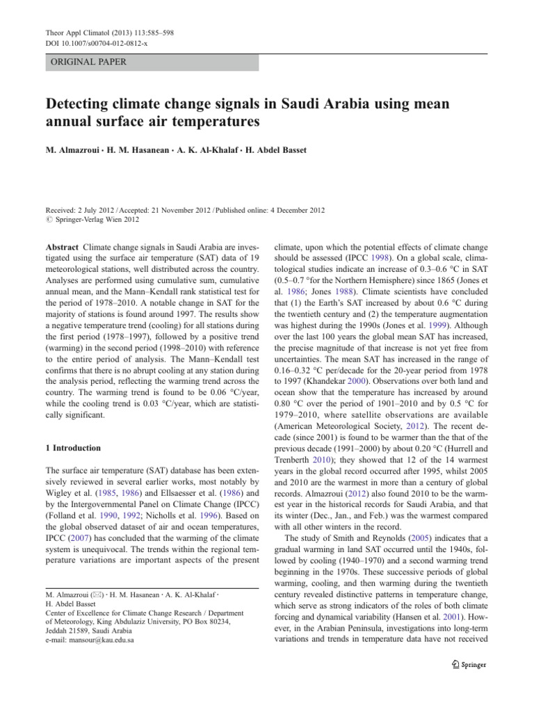 Detecting Climate Change Signals in Saudi Arabia | PDF | Climate ...