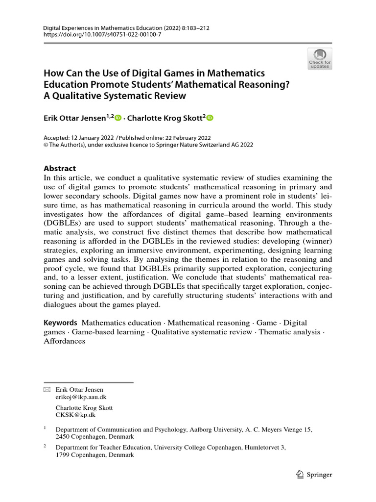 Digital Games in Math Education | PDF | Mathematics | Reason