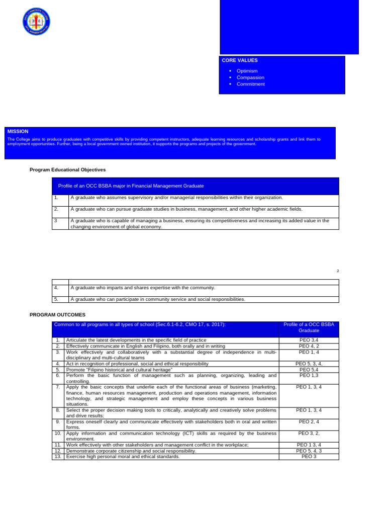 OCC BSBA Financial Management Program Overview | PDF | Employment ...