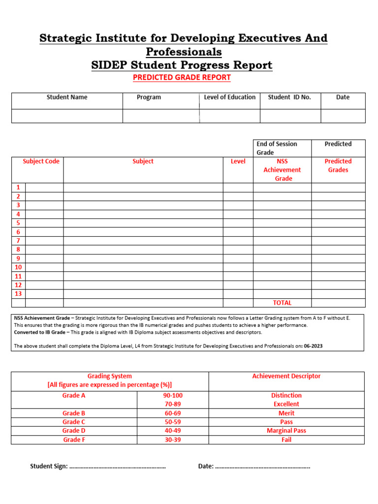 SIDEP Student Progress and Predicted Grades | PDF | Student Assessment ...