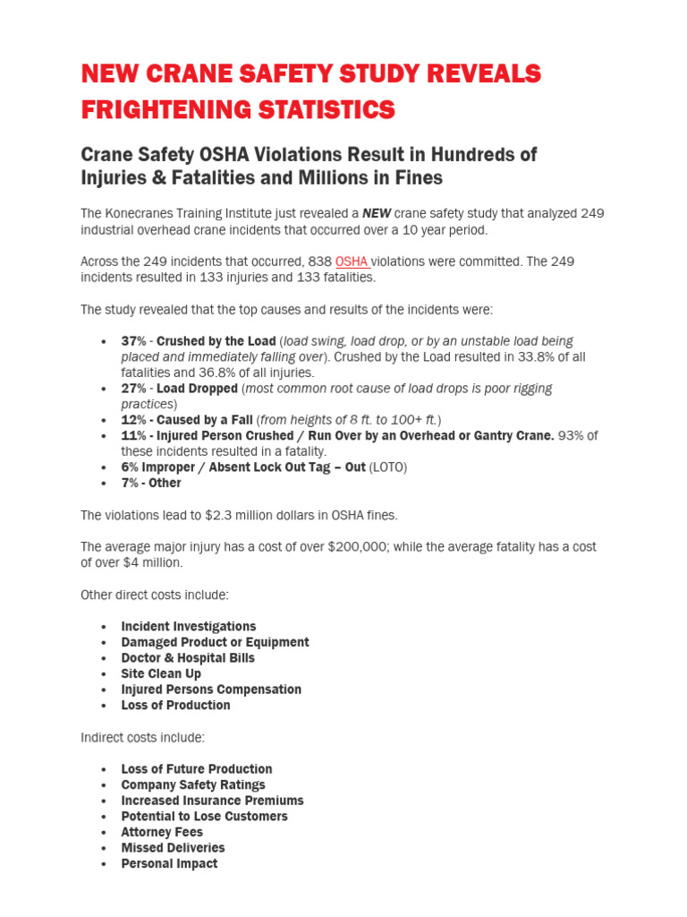 Crane Safety Study Highlights Risks | PDF | Occupational Safety And ...