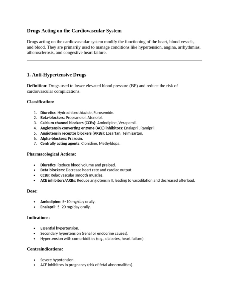 Cardiovascular Drugs Overview | PDF | Heart Failure | Hypertension