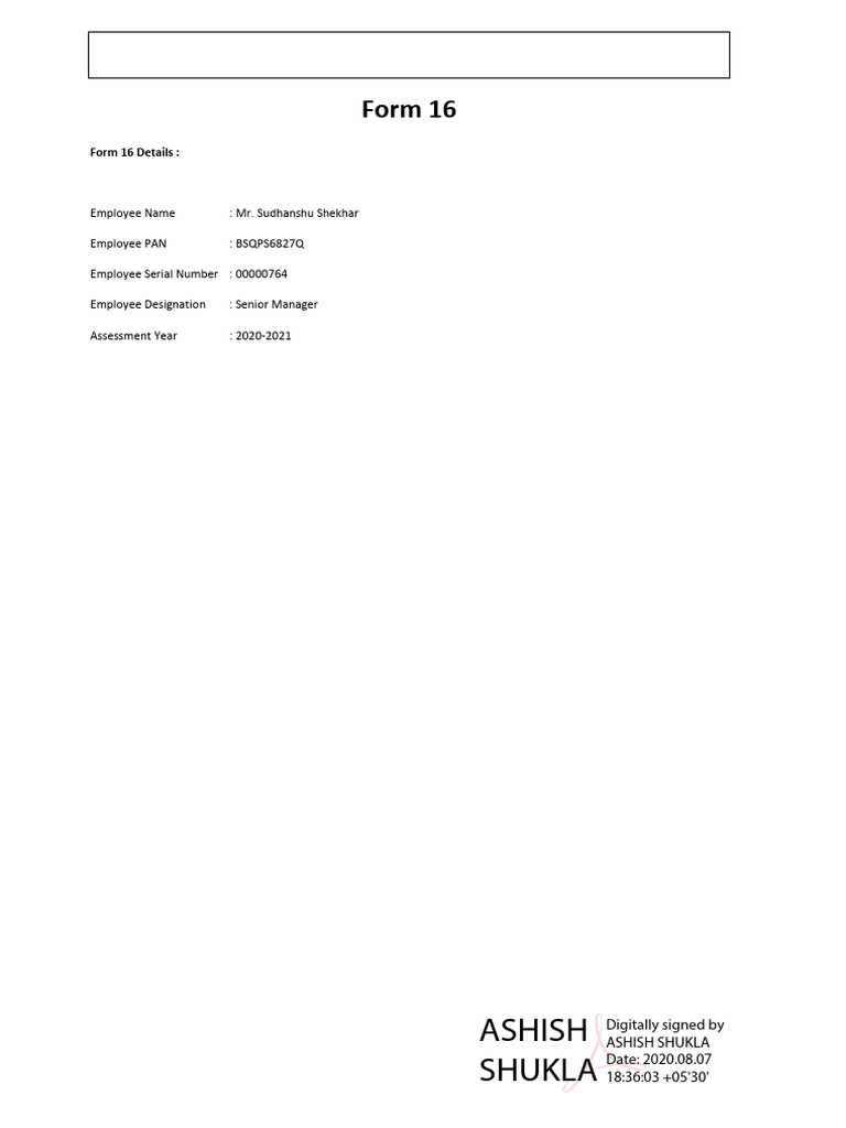 Form 16 TDS Certificate for 2020-21 | PDF | Tax Deduction | Employee ...