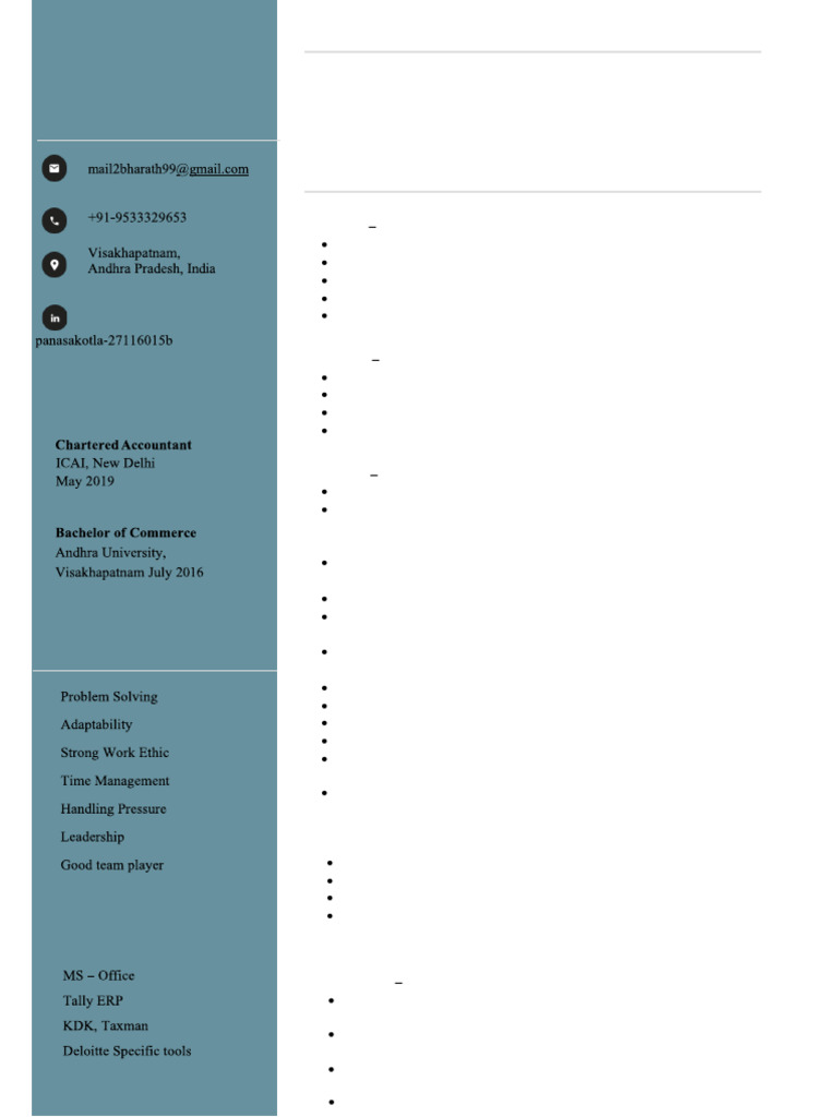 Chartered Accountant Resume Overview | PDF | Audit | Internal Audit