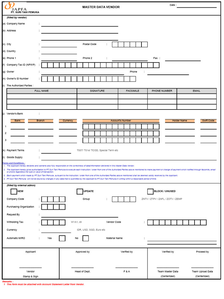 Panduan Pengisian Master Data Vendor | PDF
