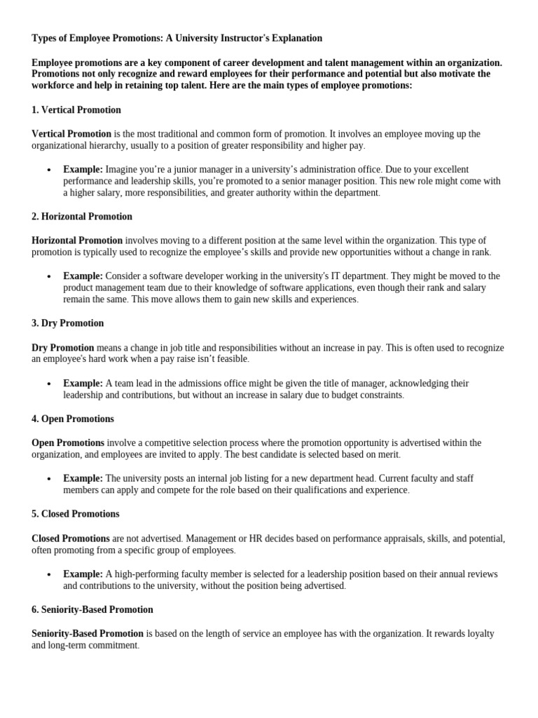 Types of employee promotions for reporting pdf performance