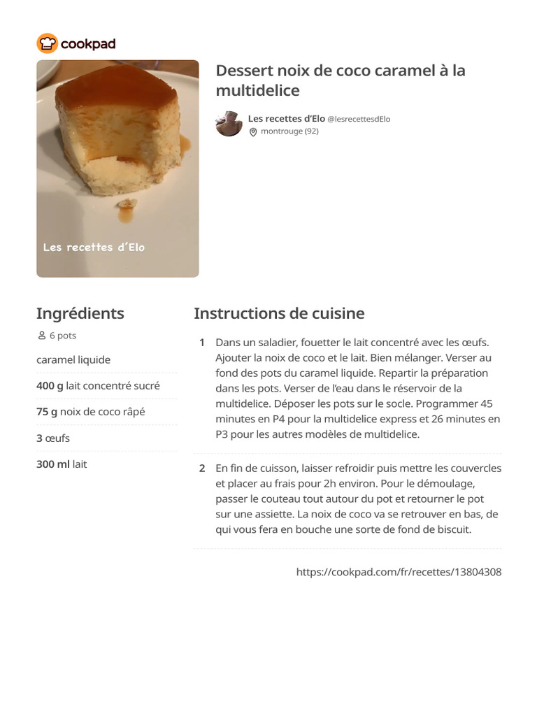 Dessert coco au caramel en Multidlice | PDF
