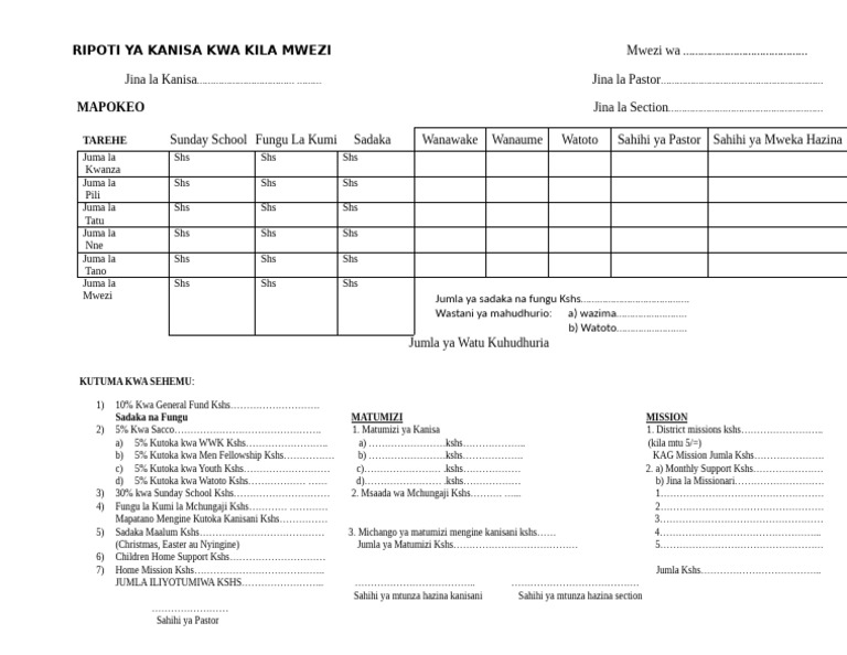 Ripoti ya Kanisa ya Mwezi | PDF