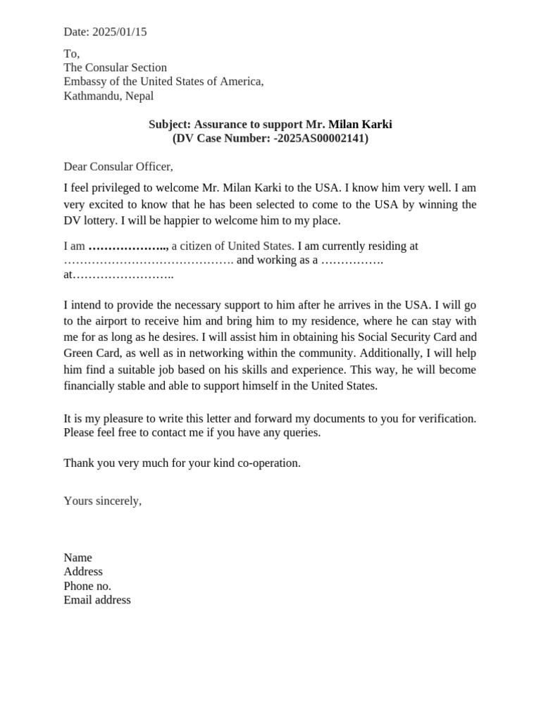 Welcome Letter for DV Lottery Winner | PDF