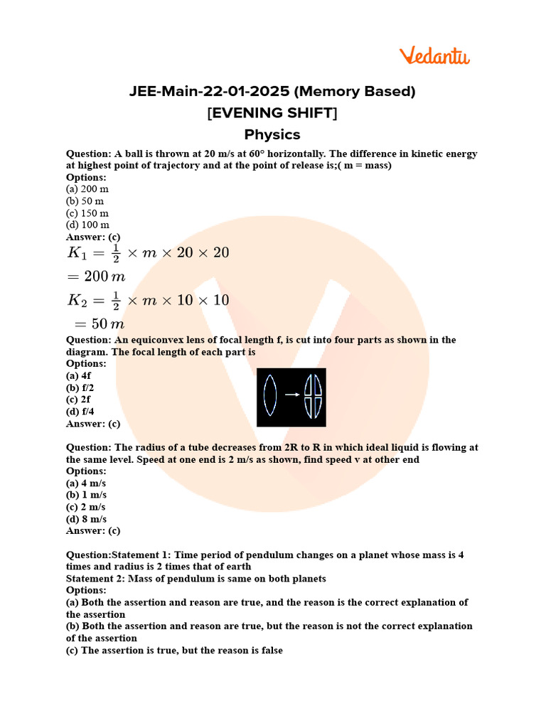 Jee Main 2025 Shift 2 Paper Analysis January 22 For Physics PDF | PDF ...