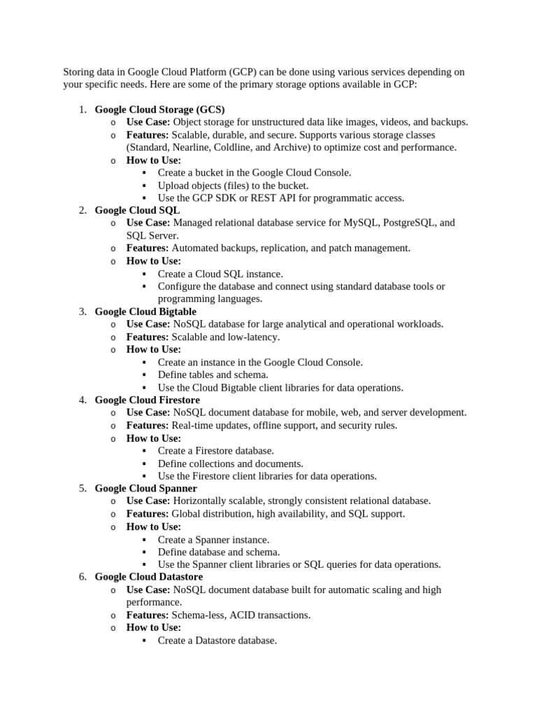 Google Cloud Storage Options Guide | PDF | Databases | No Sql