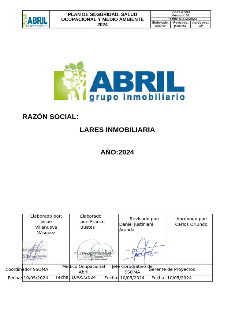 Plan de Seguridad y Salud 2024 | PDF | Seguridad y salud ocupacional ...