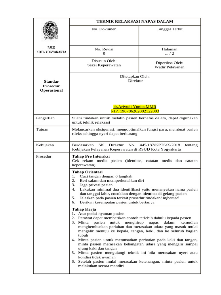 Teknik Relaksasi Napas Dalam RSUD Yogyakarta | PDF