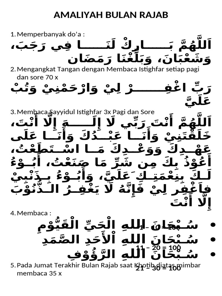 Amaliyah Bulan Rajab | PDF
