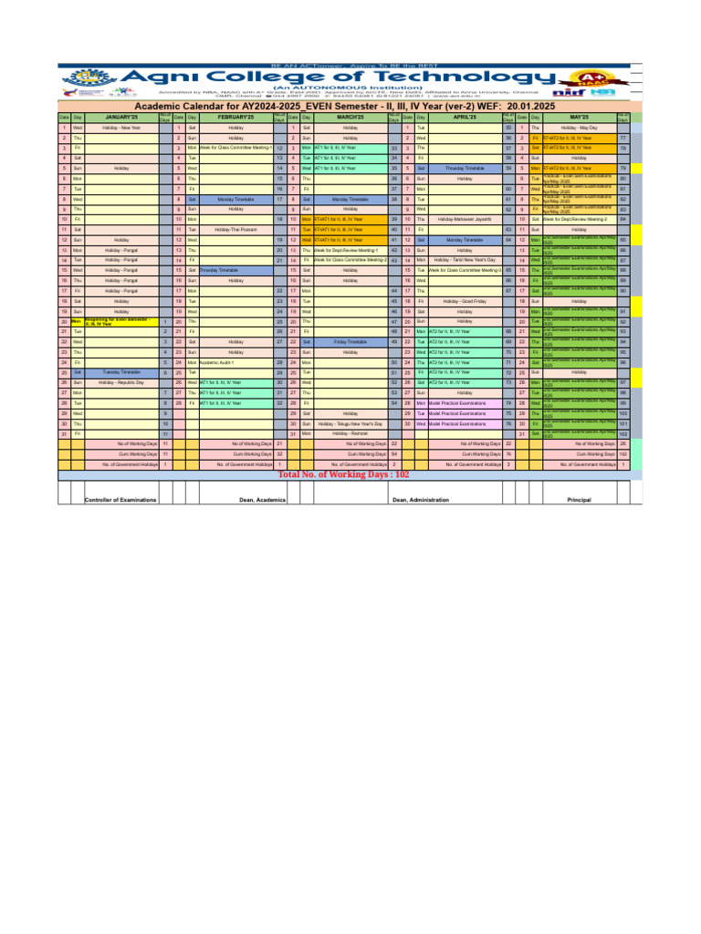 Academic Calendar For AY2024-2025 - EVEN Sem - V2 - II, III, IV Year ...