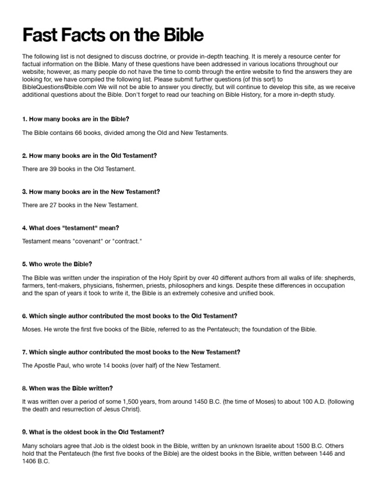 Youth Lesson About Facts About The Bible