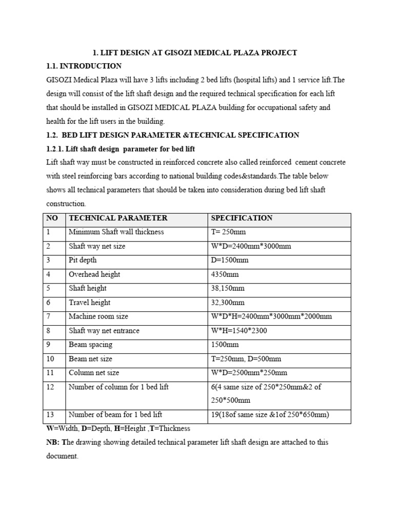 Lift Design Specifications for Gisozi Medical Plaza | PDF | Elevator ...