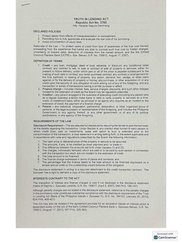 Truth in Lending Act | PDF