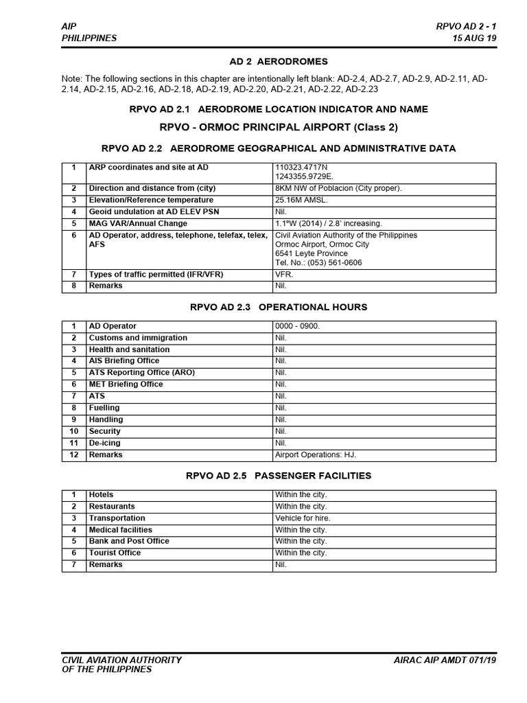 Ormoc Airport Aerodrome Data | PDF | Airport | Aviation