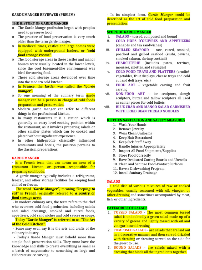 Garde Manger: Cold Food Preparation Guide | PDF | Salad | Soup