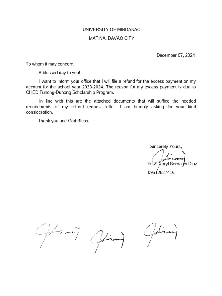 Refund Request for Excess Payment 2023-2024 | PDF