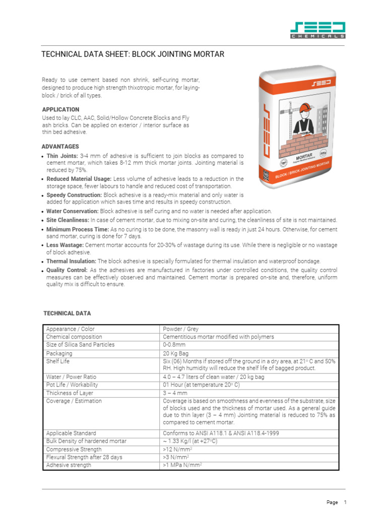 Block Jointing Mortar Technical Data | PDF | Concrete | Cement