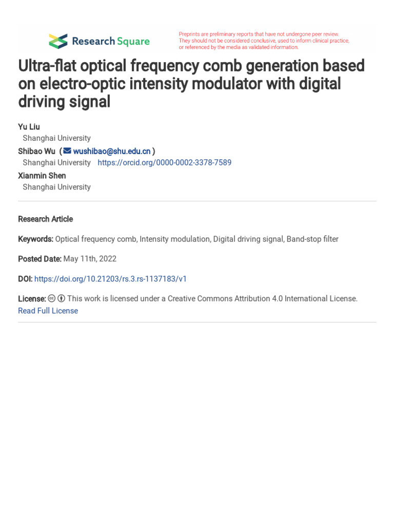 Ultra-flat Optical Frequency Comb Generation | PDF | Bandwidth (Signal ...