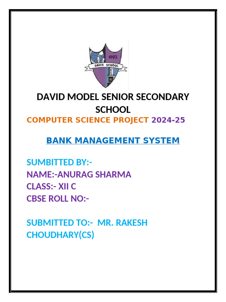 Bank Management System Project 2024-25 | PDF | Databases | My Sql