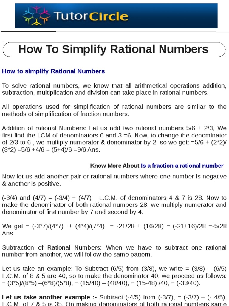 Simplifying Rational Numbers Guide | PDF | Fraction (Mathematics ...