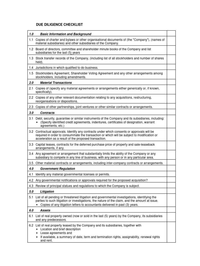 Due Diligence Checklist | PDF | Expense | Employment