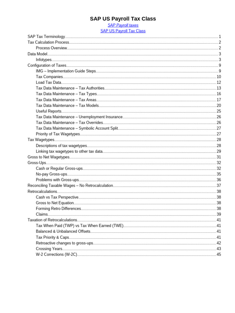 SAP US Payroll Tax Class Guide | PDF | Payroll | Payroll Tax