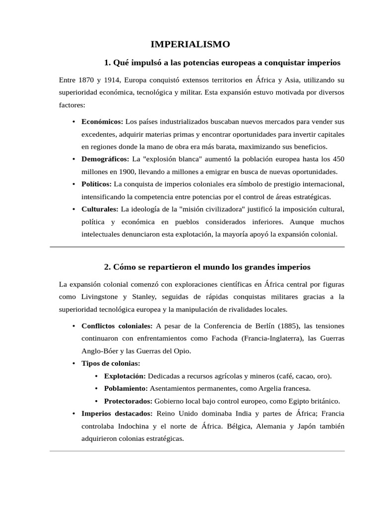 Factores y Consecuencias del Imperialismo | PDF | Colonialismo ...