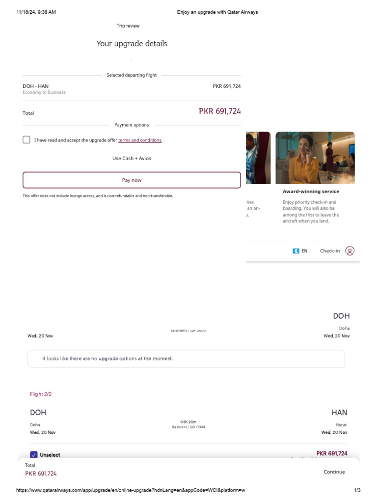 Qatar Airways Upgrade Offer Details | PDF | Business Class | Transport