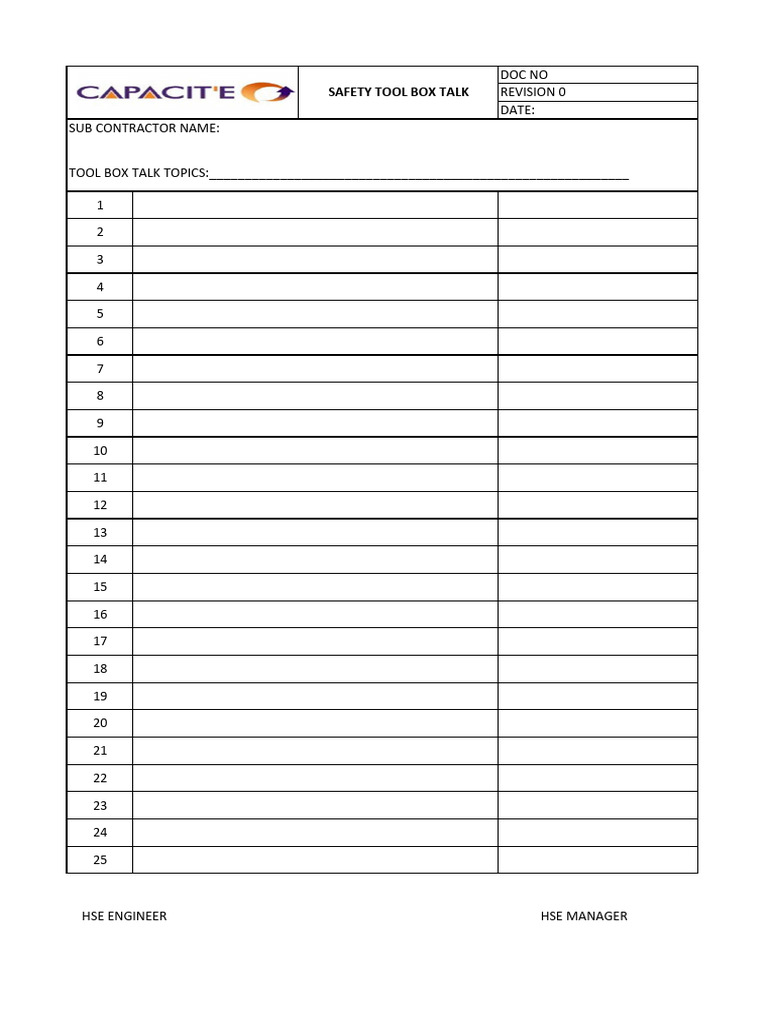 Free Toolbox Talk Template Download | PDF