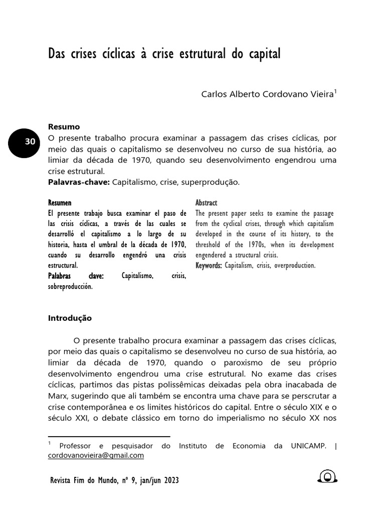 Crises do Capitalismo: Da Cíclica à Estrutural | PDF | Economia | Karl Marx