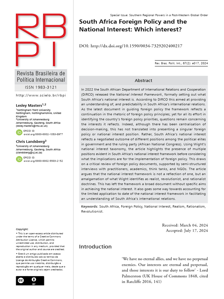 South Africa's National Interest Framework | PDF | Policy | Africa