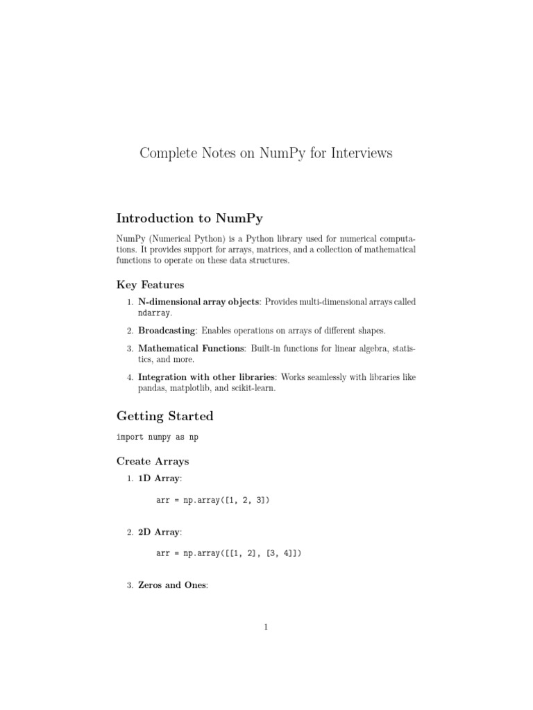 NumPy Interview Preparation Guide | PDF | Matrix (Mathematics ...