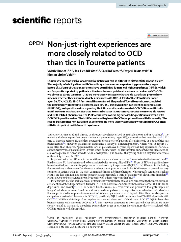 NJRE Son Más Cercanas A TOC Que Tic A Tourette | PDF | Tourette ...