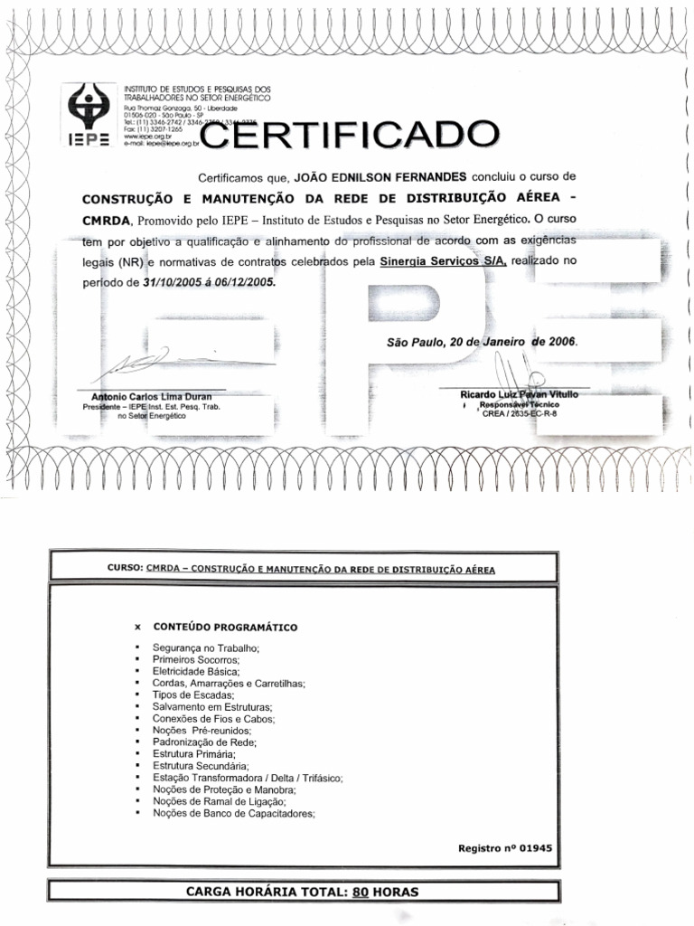 Certificado de Curso CMRDA IEPE | PDF