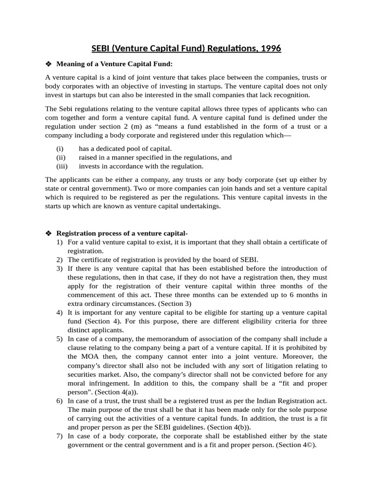 SEBI Venture Capital Fund Guide | PDF | Venture Capital | Corporate Finance