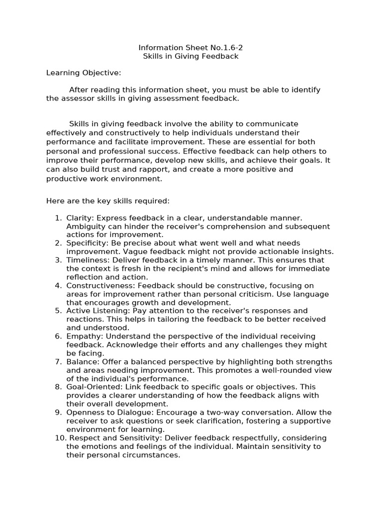 Essential Skills for Effective Feedback | PDF | Learning | Social ...